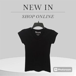 Splash Brand Short Sleeve T-Shirt Fitted Stretch, V-Neck Size Med, Black